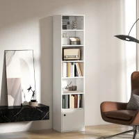 HOMCOM Librería de 7 Niveles Estantería para Libros Moderna con Estantes Abiertos y Puerta 40x30x180 cm Blanco(m-7)