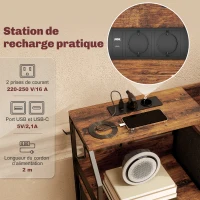HOMCOM Commode, meuble de rangement avec station de recharge, 8 tiroirs en tissu, étagère ouverte, 130,5x30x88cm, marron(m-4)