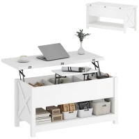 HOMCOM Mesa de Centro Elevable y Extensible con Compartimentos Ocultos Estante Abierto 100x90x64 cm Blanco(m-10)
