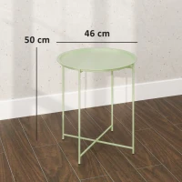 Outsunny Garden Side Table with Removable Tray and Folding Legs in Steel, Ø46x50 cm, Green(m-3)