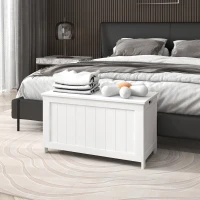 HOMCOM Coffre de rangement avec charnières de sécurité boîte de rangement en bois coffre à jouets avec couvercle rabattable 81L x 40l x 46H cm blanc(m-9)