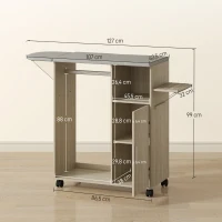 HOMCOM Bügelmöbel mit Leinenoptik-Auflage, 3 Würfelregale und Führung, 127x42.5x99 cm, Mehrfarbig(m-3)