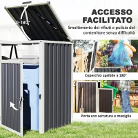 Outsunny Copri Bidoni Spazzatura a 2 Sezioni con Coperchio Sollevabile, in Acciaio Zincato, 146x81x122 cm, Grigio Scuro(m-5)