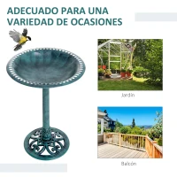 Outsunny Baño para Pájaros de Jardín Exterior con Diseño de Flor y Acabado Envejecido Ligero y Resistente Verde(m-4)