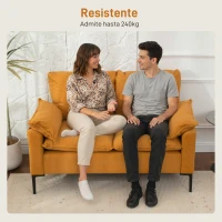 HOMCOM Sofá de 2 Plazas Tapizado en Terciopelo con Patas de Metal Reposabrazos Acolchado 130x77x84 cm Amarillo(m-5)
