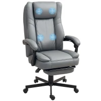 HOMCOM Fotel Biurowy z Funkcją Masażu, Ergonomiczny Fotel z Funkcją Leżenia, Regulowany, Obrotowy, z Podnóżkiem, Szary(m-1)