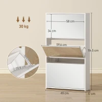 HOMCOM Dulap de Pantofi cu Oglindă și 3 Sertare Rabatabile 65x17x114.5 cm Alb(m-3)