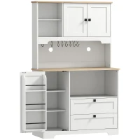 HOMCOM Aparador de Cocina con 3 Armarios, 2 Cajones, Estantes Regulables y Especieros, 100x40x62 cm, Blanco(m-1)