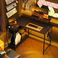 HOMCOM Bureau gaming réversible, bureau gaming d'angle, support pour écran, étagère en maille réglable, 114,5x82x91,5cm, noir(m-8)