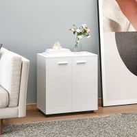 HOMCOM Meuble de Rangement Buffet bas sur roulettes avec 2 Portes étagère Interne pour salon, chambre, bureau 60 x 35 x 65 cm Blanc(m-10)