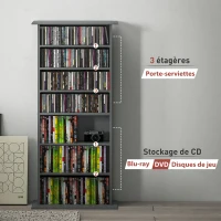HOMCOM Rangements pour CD et DVD avec 8 compartiments et 6 étagères réglables, capacité max. 360 CD/185 DVD et Blu-ray, gris(m-8)