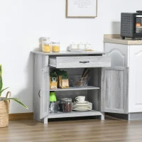 HOMCOM Buffet salon, meuble de rangement avec tiroir, 2 portes de grange et étagère réglable, buffet salle à manger et cuisine, 80 x 39,7 x 80 cm, aspect bois gris clair(m-9)