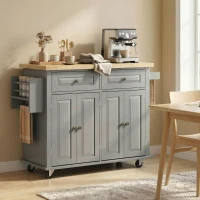 HOMCOM Isla de Cocina con Ruedas Mueble Auxiliar de Cocina con Especiero y Barra Lateral 111x44,5x82,5 cm Gris(m-9)