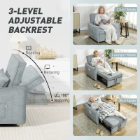 HOMCOM Poltrona Letto 3 in 1 con Schienale Reclinabile e Cuscino, Rivestimento in Ciniglia, 88x84x87 cm, Grigio(m-5)