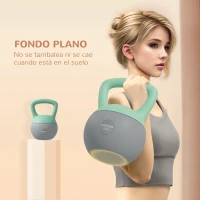 SPORTNOW Pesa Rusa 8 kg Kettlebell Relleno de Arena Metálica Mango Antideslizante para Casa 19x19x28 cm Verde y Gris(m-6)