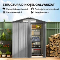 Outsunny Căsuță de Grădină pentru Unelte din Oțel cu Acoperiș Înclinat și 4 Ferestre de Ventilație, 152x132x188 cm, Gri(m-4)