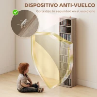 HOMCOM Estantería para CDs y DVDs con Estantes Ajustables Diseño Estrecho y Antivuelco para 260 CDs 33x24x140 cm Madera Natural(m-6)