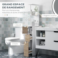 HOMCOM Meuble colonne salle de bain armoire de salle de bain avec tiroirs étagères ouvertes placard 15 x 33 x 136 cm blanc(m-4)