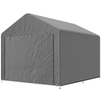 Outsunny Abri de Jardin 2x2.4 m Imperméable, Porte Enroulable et Armature Métallique, Gris clair(m-1)