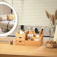 HOMCOM Boite de Rangement de Bureau - Organiseur de Bureau - 7 Compartiments, 2 tiroirs - Bambou Verni, Bambou(m-9)