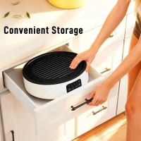 HOMCOM Dual-Keramikkochfeld, 2-in-1 Design, zum Kochen und Grillen, 2000W, 4 Hitzestufen, LED-Display, Fettfangschale, Weiß(m-7)