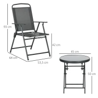 Outsunny Set de Jardín 3 Piezas con 2 Sillas 53.5x64x93 cm y Mesa de Café Ø45x50 cm, en Metal, Gris Oscuro(m-3)
