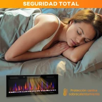 HOMCOM Chimenea Eléctrica Pared Empotrable Ultrafina con Llama 3D Brillo/Velocidad Ajustable y 12 Colores Guijarros 900/1800W(m-8)