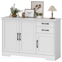 HOMCOM Buffet, meuble de rangement avec 3 portes, 2 tiroirs et étagère réglable, 120 x 38 x 79 cm, blanc(m-1)