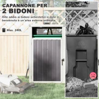Outsunny Copri Bidoni Spazzatura a 2 Sezioni con Coperchio Sollevabile, in Acciaio Zincato, 146x81x122 cm, Grigio Scuro(m-4)