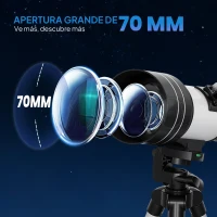 Outsunny Telescopio Refractor Astronómico para Adultos y Principiantes Apertura 70 mm con Lente Barlow Trípode Ajustable Blanco(m-4)