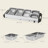 HOMCOM 5 Tray Electric Food Warmer Buffet Server with Warming Plate, Cool Touch Handles, Adjustable Temperature, 300W, 3 x 2.4L and 2 x 1L Pans(m-3)