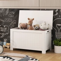HOMCOM Coffre de rangement avec charnières de sécurité boîte de rangement en bois coffre à jouets avec couvercle rabattable 81L x 40l x 46H cm blanc(m-11)