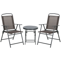 Outsunny Set de Jardín 3 Piezas con 2 Sillas 53.5x64x93 cm y Mesa de Café Ø45x50 cm, en Metal, Marrón