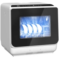 HOMCOM Table Top Dishwasher, Mini Countertop Dishwasher with Built-in 6L Water Tank, 6 Programs, Touch Control, LED Display, 4 Place Settings, Dual Water Supply and Air Drying Function, White(m-1)