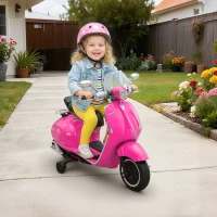 HOMCOM Vespa scooter électrique enfants, moto électrique enfants 6 V avec musique, klaxon, phare, 108x49x75cm, rose(m-10)