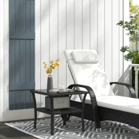 Outsunny Mesa de jardim em Polyrattan, 50 x 50 x 45cm, mesinha resistente às intempéries para 4 pessoas, quadrada com prateleira e tampo de vidro(m-2)