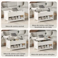 HOMCOM Mesa de Centro Elevatória e Extensível com Compartimentos Ocultos e Prateleira Aberta 100x90x64 cm Branco(m-4)