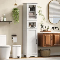 HOMCOM Säulenschrank fürs Bad, Aufbewahrungsmöbel mit Schublade, 2 Türen und verstellbarem Einlegeboden, 40 x 31 x 170 cm, weiß(m-6)