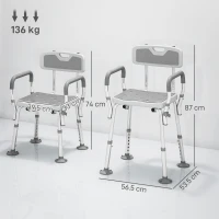 HOMCOM Shower stool ergonomic shower chair adjustable height non-slip feet 56.5 x 53.5 x 87 cm white and gray(m-3)