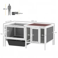 PawHut Outdoor Rabbit Hutch with House, Run Area and Tray, in Wood, Metal and PET, 105x57.5x51.5 cm, Grey(m-3)