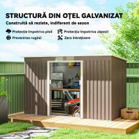 Outsunny Depozit de Grădină din Oțel cu 2 Ventilații și 2 Uși Glisante, 280x130x172 cm, Maro Lemn(m-4)