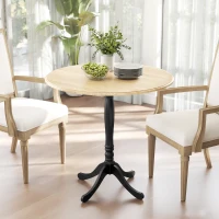 HOMCOM Masă rotundă pentru 4 persoane Ø 80 cm, masă de bucătărie, suport din oțel, stil modern, lemn natural și negru(m-6)