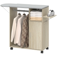 HOMCOM Meuble Table à Repasser avec Plateau Effet Lin, 3 Étagères Cubes et Guide, 127x42.5x99 cm, Multicolore