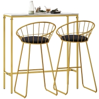 HOMCOM Ensemble table de bar avec tabourets table à manger debout avec 2 chaises pieds en acier 100 x 40 x 107 cm doré