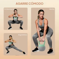 SPORTNOW Pesa Rusa 10 kg Kettlebell Relleno de Arena Metálica Mango Antideslizante para Entrenar en Casa 21x21x30cm Verde y Gris(m-5)