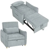 HOMCOM Poltrona Letto 3 in 1 con Schienale Reclinabile e Cuscino, Rivestimento in Ciniglia, 88x84x87 cm, Grigio(m-11)