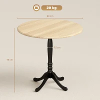 HOMCOM Masă rotundă pentru 4 persoane Ø 80 cm, masă de bucătărie, suport din oțel, stil modern, lemn natural și negru(m-3)