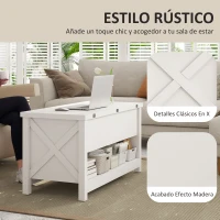 HOMCOM Mesa de Centro Elevable y Extensible con Compartimentos Ocultos Estante Abierto 100x90x64 cm Blanco(m-7)