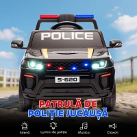 AIYAPLAY Mașina Electrică de Poliție pentru Copii 12V cu Telecomandă, Sirenă și Lumini, Vârsta 3-5 Ani, Negru(m-6)