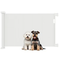 PawHut Retractable Dog Gate, 0-136 cm Mesh Stair Gate, Safety Gate for Small Dogs, Doorways, Hallways, Stairways, Indoor, Outdoor, White(m-1)